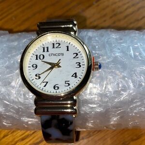 Chico's Gold-Tone Cuff Watch with Tortoiseshell-Pattern Band